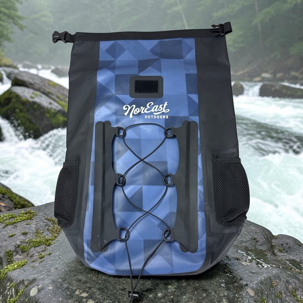 NorEast Outdoors 45L Waterproof Dry Bag Backpack Roll Top Kayak Hiking Blue Camo